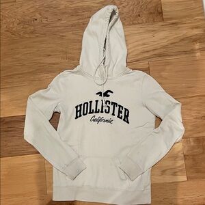 Hollister White Hoodie with Navy Logo
